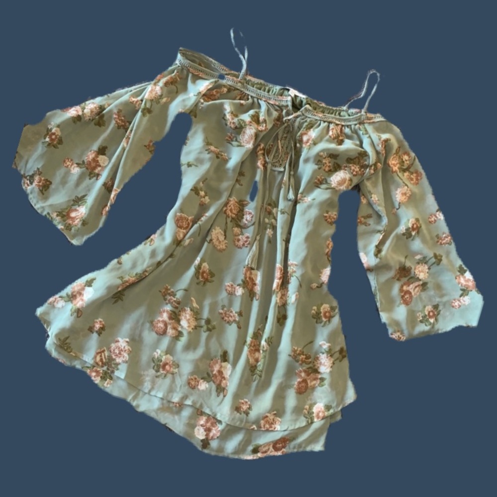 Pale sage green floral boho dress.